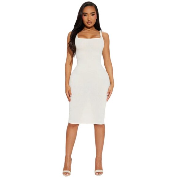 Anastasia Ribbed Midi Dress Cream Women's - Picture 4 of 7